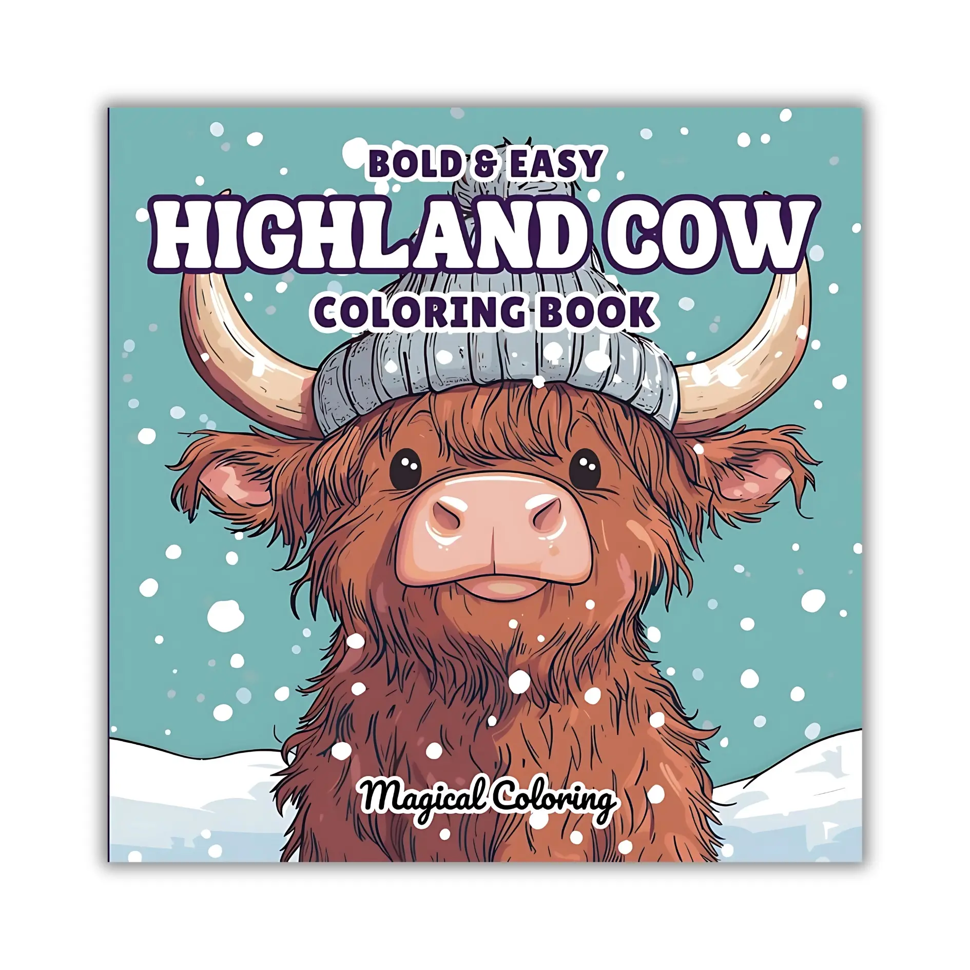 Highland Cow Coloring Book (Paperback, 8.5x8.5") - 50 Bold, Easy Pages for Adults, Thick Paper, Detailed Drawings of Scottish Cows, Butterflies, Flowers, Anxiety Relief & Relaxation, Limited Edition