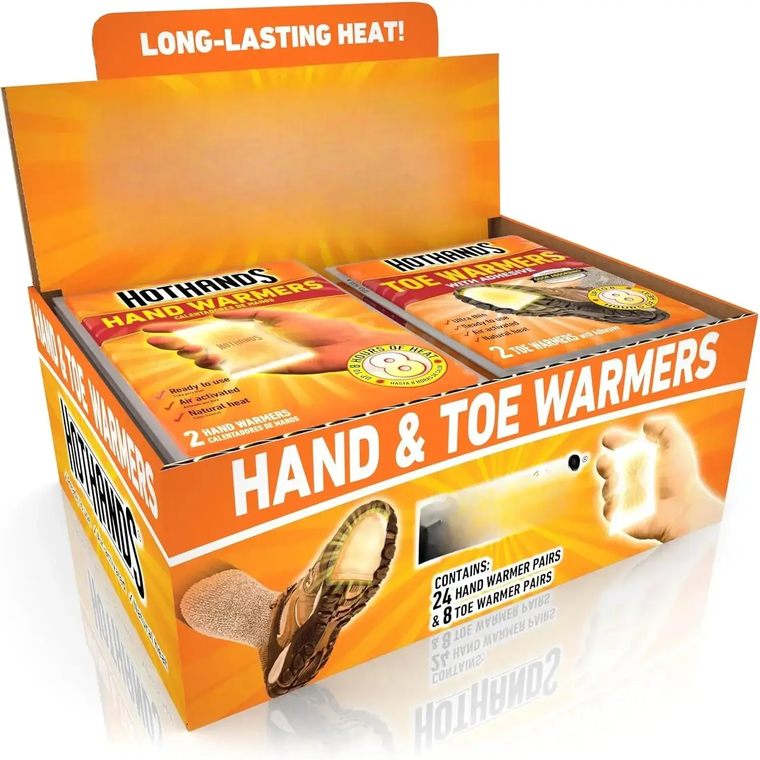 Hand & Toe Warmers - Long Lasting Natural Odorless Air Activated Warmers - 24 pair hand warmers & 8 pair toe warmers (Pack of 1)
