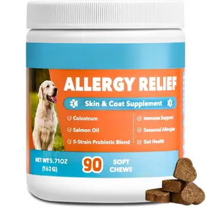 Allergy Relief Chews for Dogs, Paw, Ears, Eyes, Itchy Skin & Coat Chewable, Dog Itching Relief with Probiotics & Colostrum, Salmon Oil
