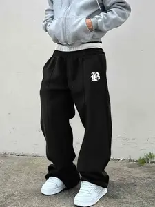 Couple Plain Sweatpants, Simple Letter Pattern, Loose Casual Fit, Soft Breathable Fabric, Multi-Scene Wear, All Seasons