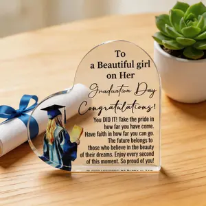 Acrylic Graduation Plaque Decor - Inspirational Heart Keepsake Sign for Daughter (Class of 2026) High School/College Room Decor Gift from Mom Dad