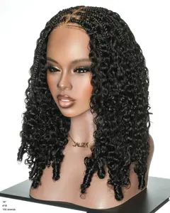 16" Finger Roll Swiss HD Full Lace Boho Box Braided Wig With Human Hair Boho Curls