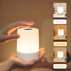 LED Touch Bedside Night Light, Ambient Dimmable Led, 3 Colors Light and Stepless Dimming, USB Rechargeable Decorative Light, Suitable for Bedroom, Children's Room, Night Waking and Feeding, Light Dimmable, Nightstand Led Lights