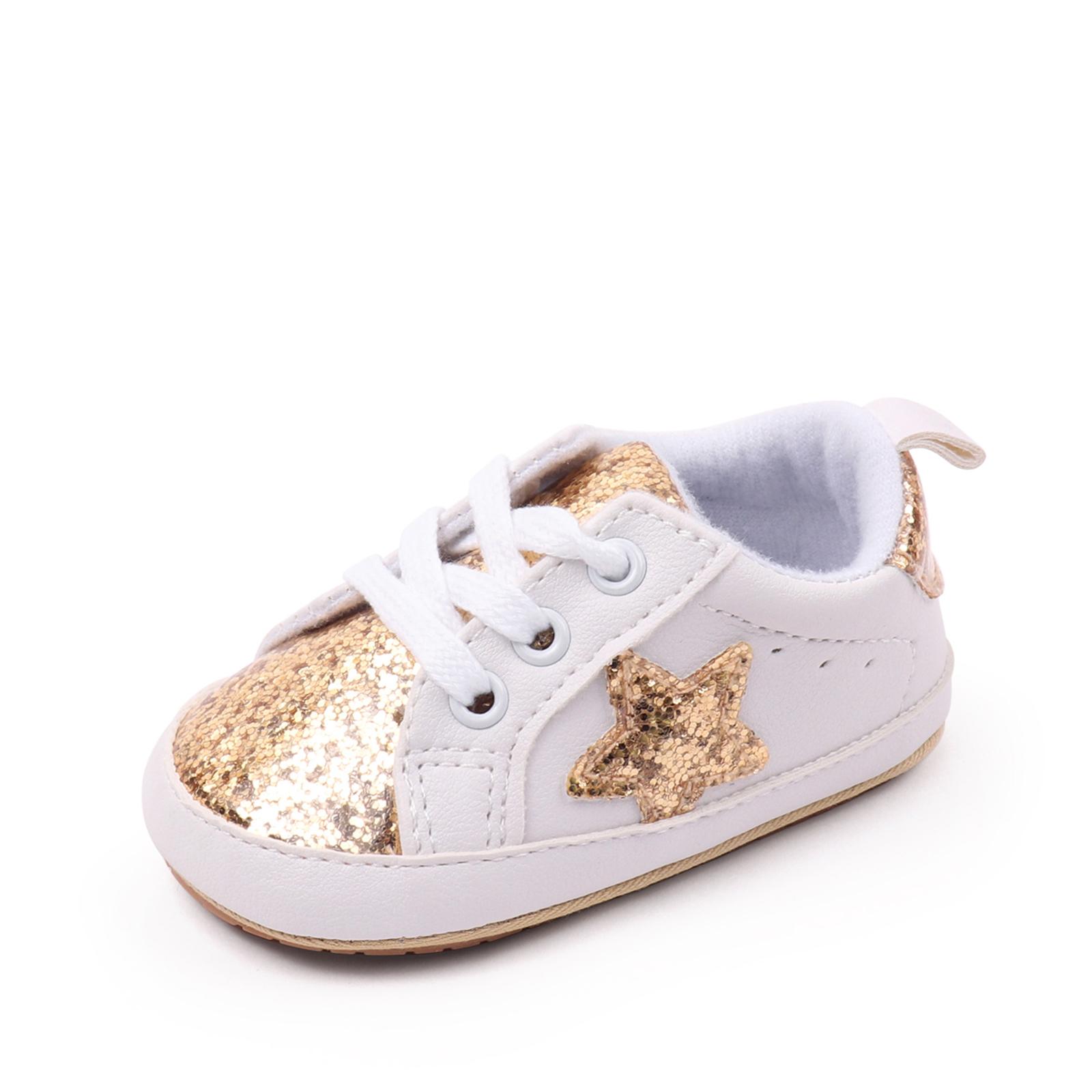 Ma&Baby Baby Sneakers Contrast Color Sequins Shoelace Soft Sole Non-Slip Infant First Walking Shoes for Spring Fall 0-18 M