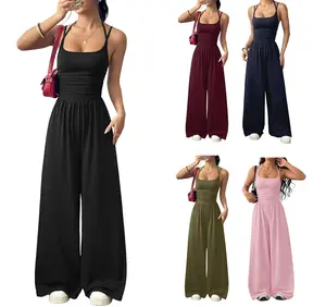 Women's Casual One Piece Jumpsuits Sleeveless Wide Leg Summer Romper Workout Jumpsuits for Comfortable Everyday Wear