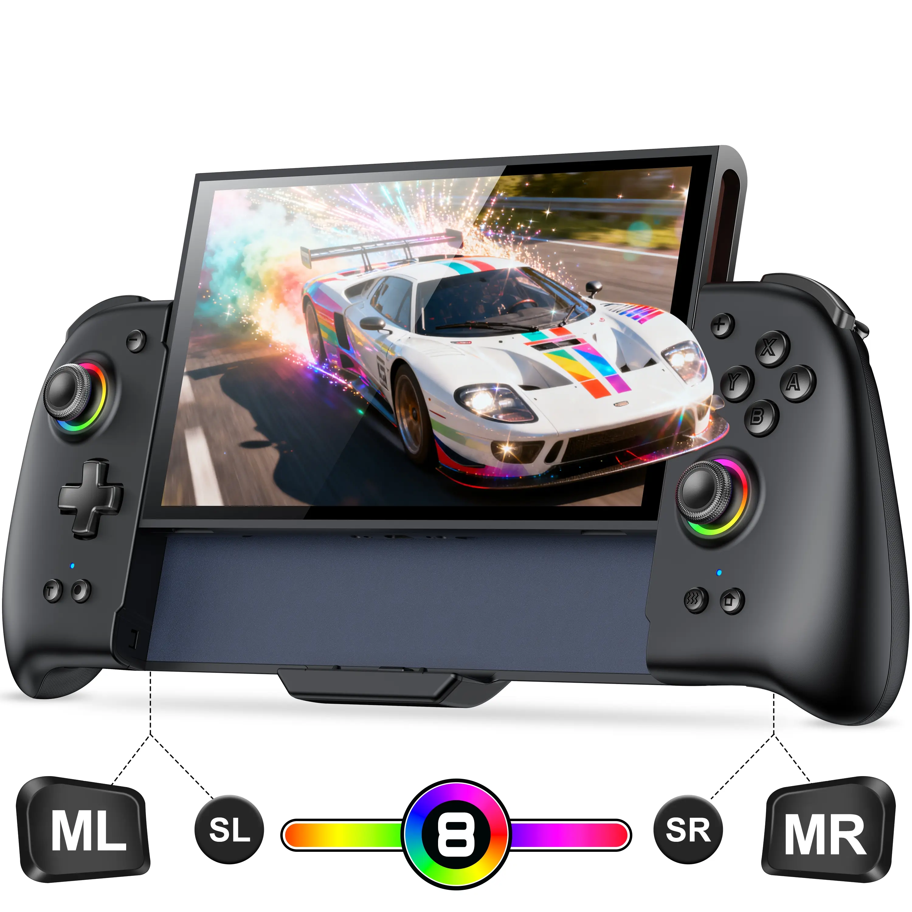 BEBONCOOL No-Drift Hall Effect Switch Wireless Pro Joystick Game Controller with Lock, 2 Handles, Stable Connection, 10H Battery, Turbo, Macro Buttons, 4 RGB Modes, Full-Size Ergonomic Design, Console Accessories