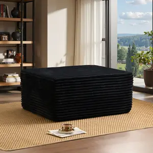 HOOOWOOO Ottoman 29 x 37 x 16 Inches Bench, Poof Home Decor Floor Pouffe Ottoman Foot Rest Stool with Padded Seat -Grey, Black