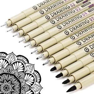 Muchcute  Fineliner Drawing Art Pens: 12 Black Fine Line  Ink Set Artist Supplies Archival Inking Markers Liner Sketch Outline Anime Gifts Manga Sketching Watercolor Zentangle Kit Stuff