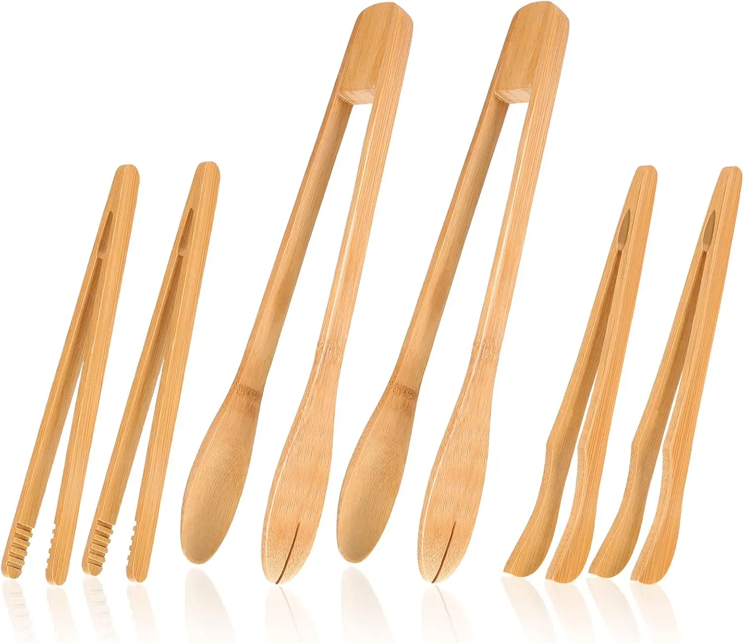 6-Piece Bamboo Cooking Utensils Set, Long Straight Wooden Tongs for Pasta, Cheese, Toast - Kitchen Assembly & Disassembly Tool Accessories for Home Users, Barbecue