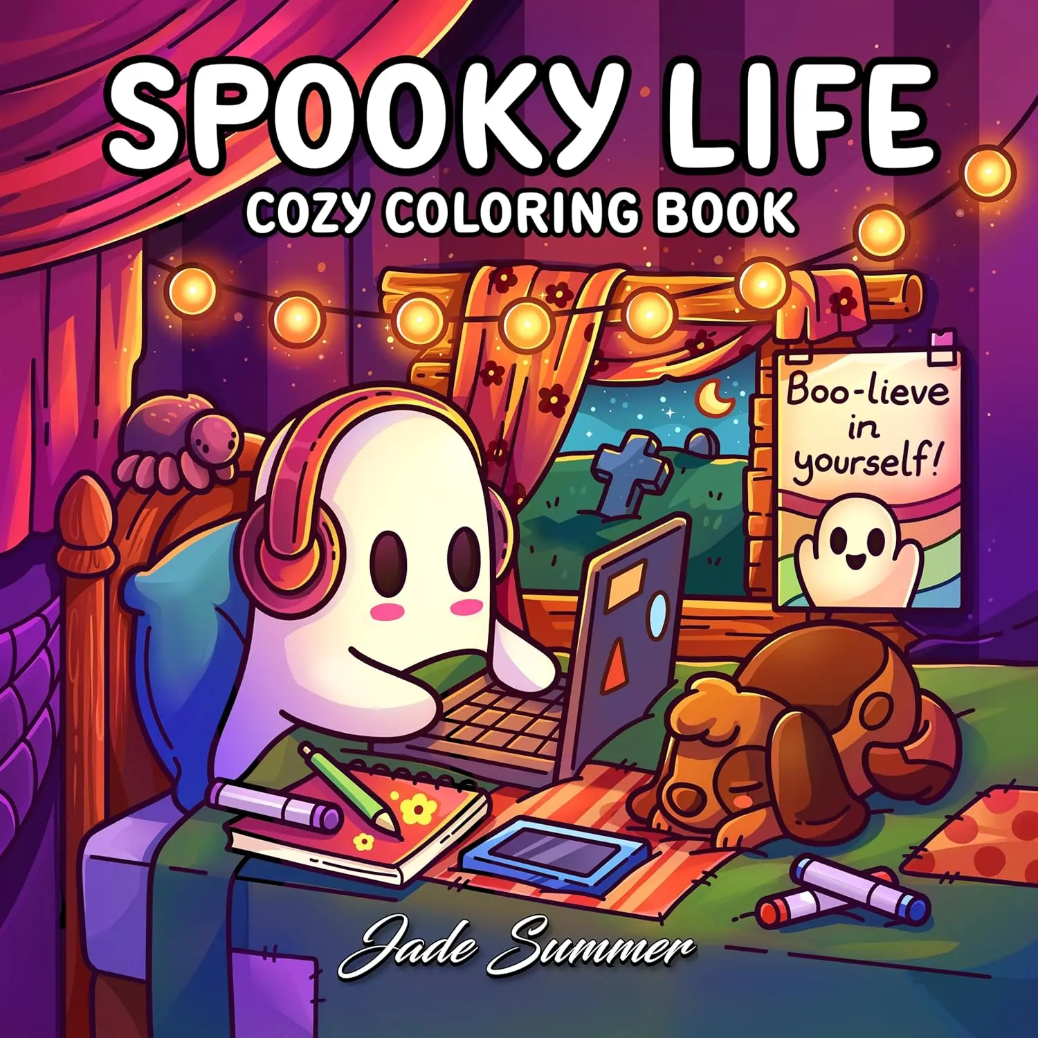 Children's Ghost-Themed Halloween Mindfulness Activity Coloring Book - Spooky Scenes, Cute Characters, Playful Humor, Kid-Friendly Relaxation Tool