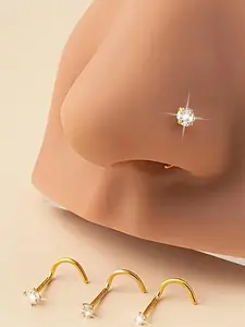 4pcs Nose Studs Sets for Women Hypoallergenic Stainless Steel multi-size cz Gold Corkscrew Nose Studs Nose Piercing Jewelry 20g