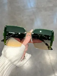 Unisex Elegant Square Frame Ombre Lens Sunglasses, Summer Casual Glasses Trends for Women, Modern Sunglass Reflection for Everyday Outdoor Back To School