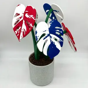 Coasterra Monstera Plant Coaster Set - Decorative Plant Centerpiece in Gray Container with Leaf Design - Tableware