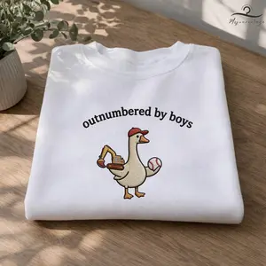 EMBROIDERED Outnumbered By Boys Sweatshirt, Gift For Boy Mama Outfit, New Mama Goose Tee, Mother's Day Gift, Trendy Mom Of Boys Shirt