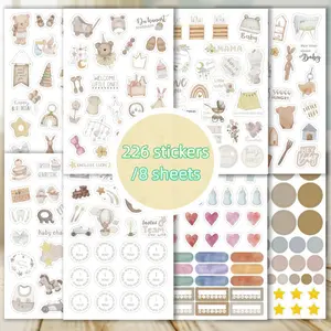 226 stickers/8 Ins style beginner mom theme sticker set, Diy sticker paper, suitable for memory books, scrapbooks, Scrapbooking, diaries, and project plans, gifts for mothers or wives, recording growth time, cute stickers