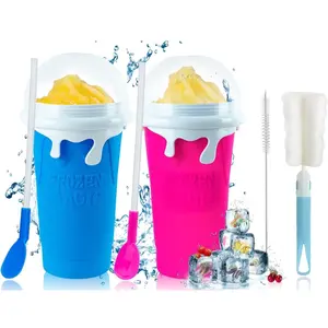 Slushy Cups -  Slushie Maker For Any Drink Comes With Spoon, Lid, Cleaning Brush (all ages) Kitchen Silicone utensils For Kids Straw Mug