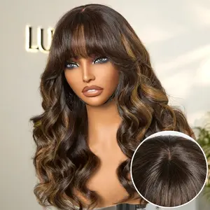 【LIVE】Breathable Cap True Scalp Blonde Highlight Loose Wave Glueless Minimalist Lace Wig with Bangs