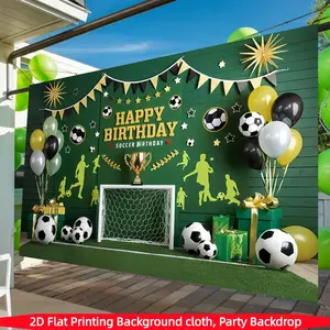 Large Football Birthday Party Backdrop Banner, Polyester Background Cloth, Soccer Theme, Balloons, Stars, Trophy, Goal Post Design