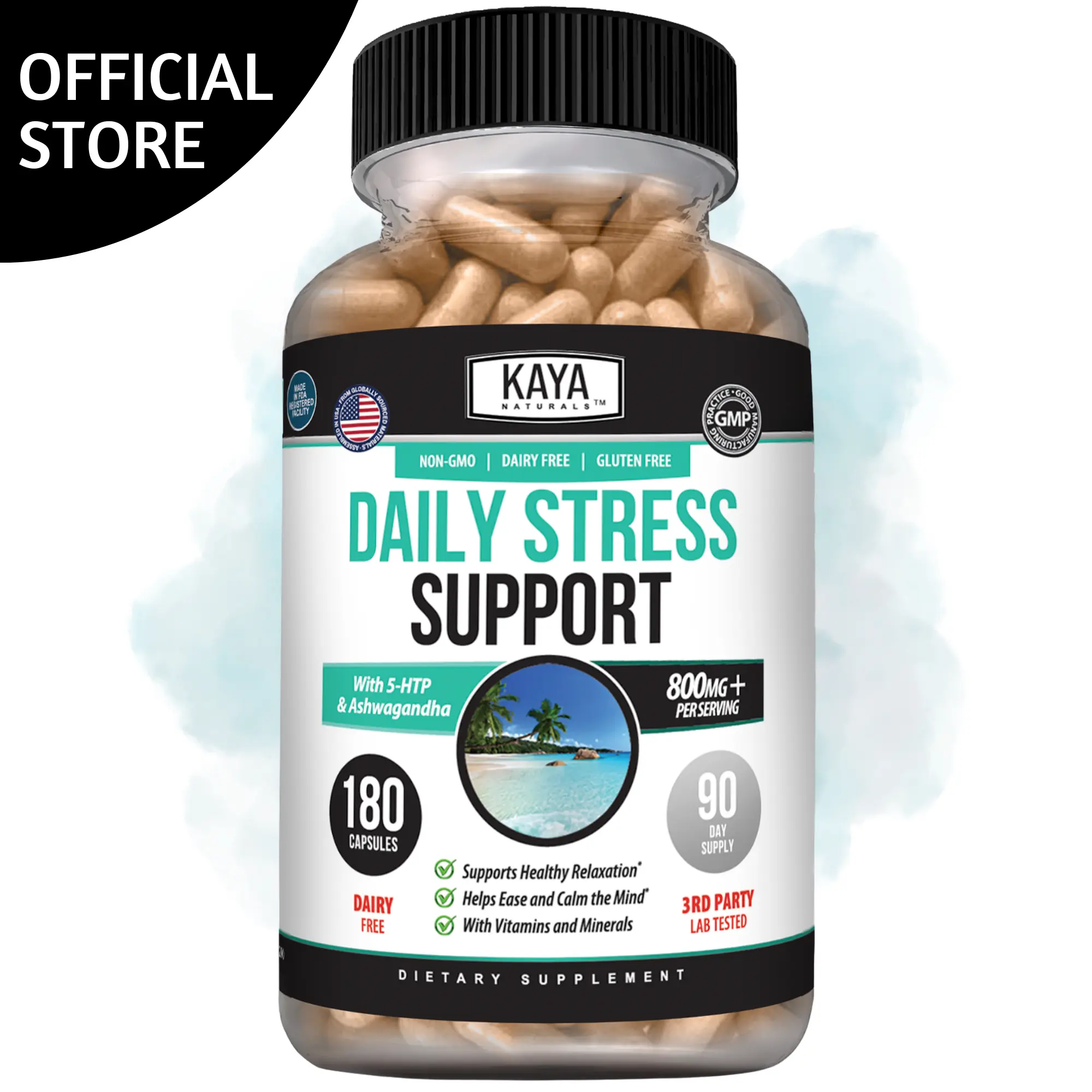 Kaya Naturals - Natural Herbal Stress Support Vitamin Supplement to Relax and Calm The Mind - Boost Mood - Happy Pills - Stress Relief Support - Vitamin Supplement