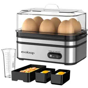 EVOLOOP Rapid Egg Steamer - 6-Egg Capacity, BPA-Free Stainless Steel with Clear Tritan Lid, 400W Electric Egg Cooker for Hard Bo iled, Poached, Scrambled, or Omelette, Includes Measurement Cup & 2 Poaching Trays, Auto Shut Off