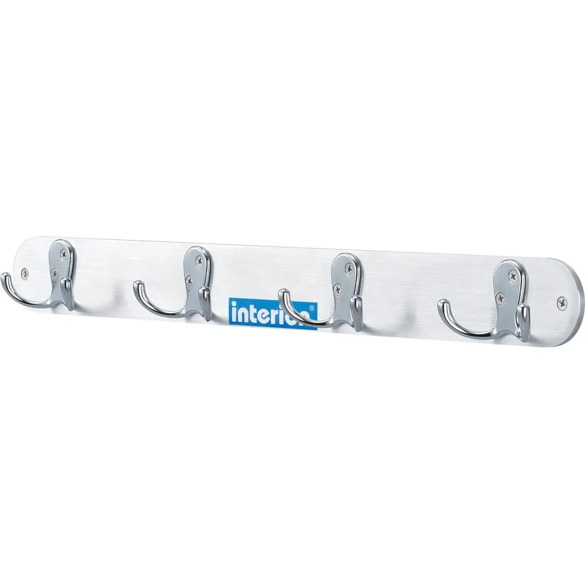 Global Industrial 695718 Interion Aluminium Wall-Mounted Coat Rack - 20 in., 4 Double Prong Hooks, Silver, Wall-Mounted Coat Hooks