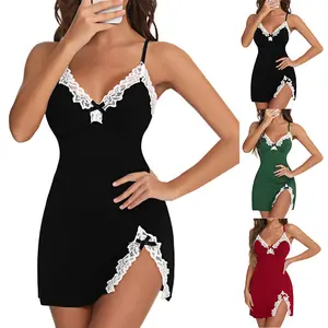Women's Lace Bow Deep V Slip Dress-Satin Mini Nightdres - Backless Date Night Going Out Dress - S - XL Multiple Colors