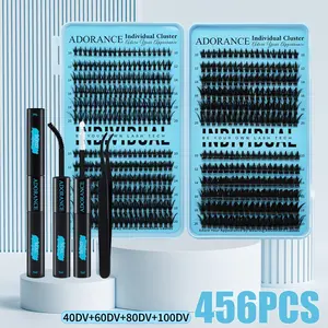 ADORANCE 456PCS Lash Clusters 4 Style Wispy Lashes, 40DV+60DV+80DV+100DV  Beginner Friendly Eyelash Clusters Kit with Lash Bond, Seal & Tweezers, Natural Look Cluster Lashes for Everyday Makeup, Travel & Special Occasions