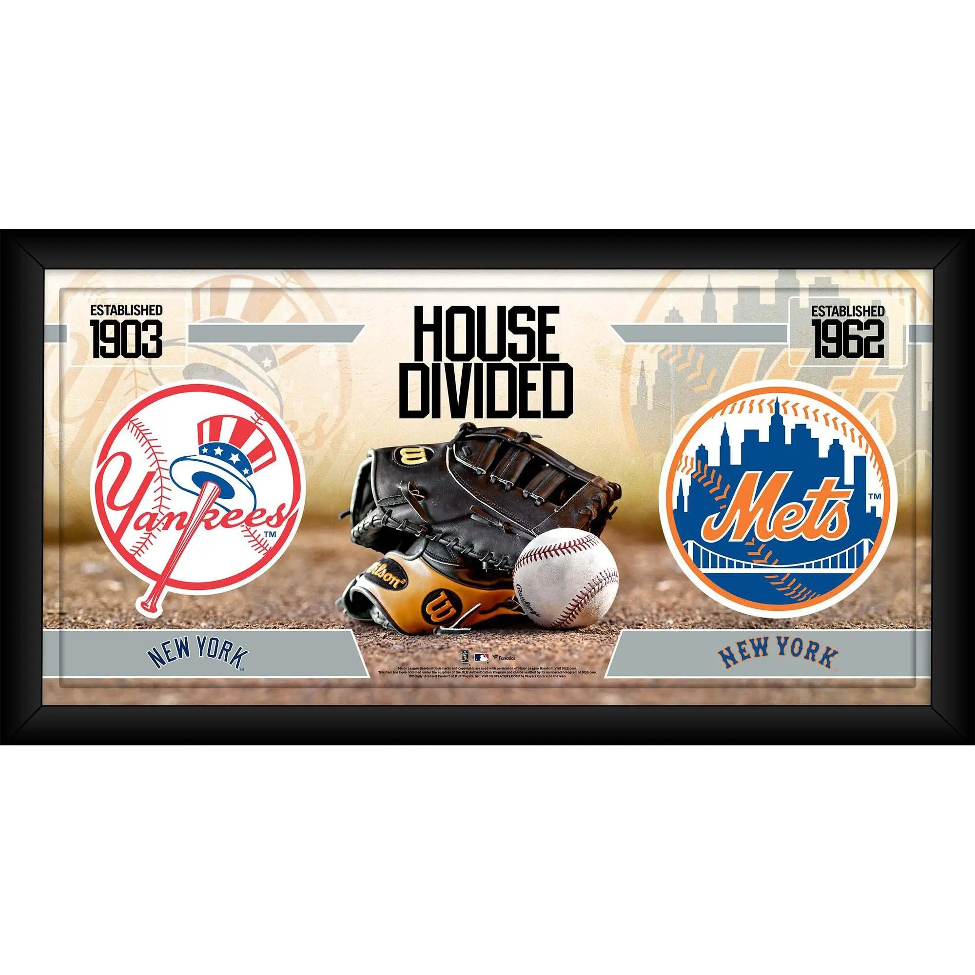New York Yankees vs. New York Mets Framed 10" x 20" House Divided Baseball Collage - MLB Memorabilia