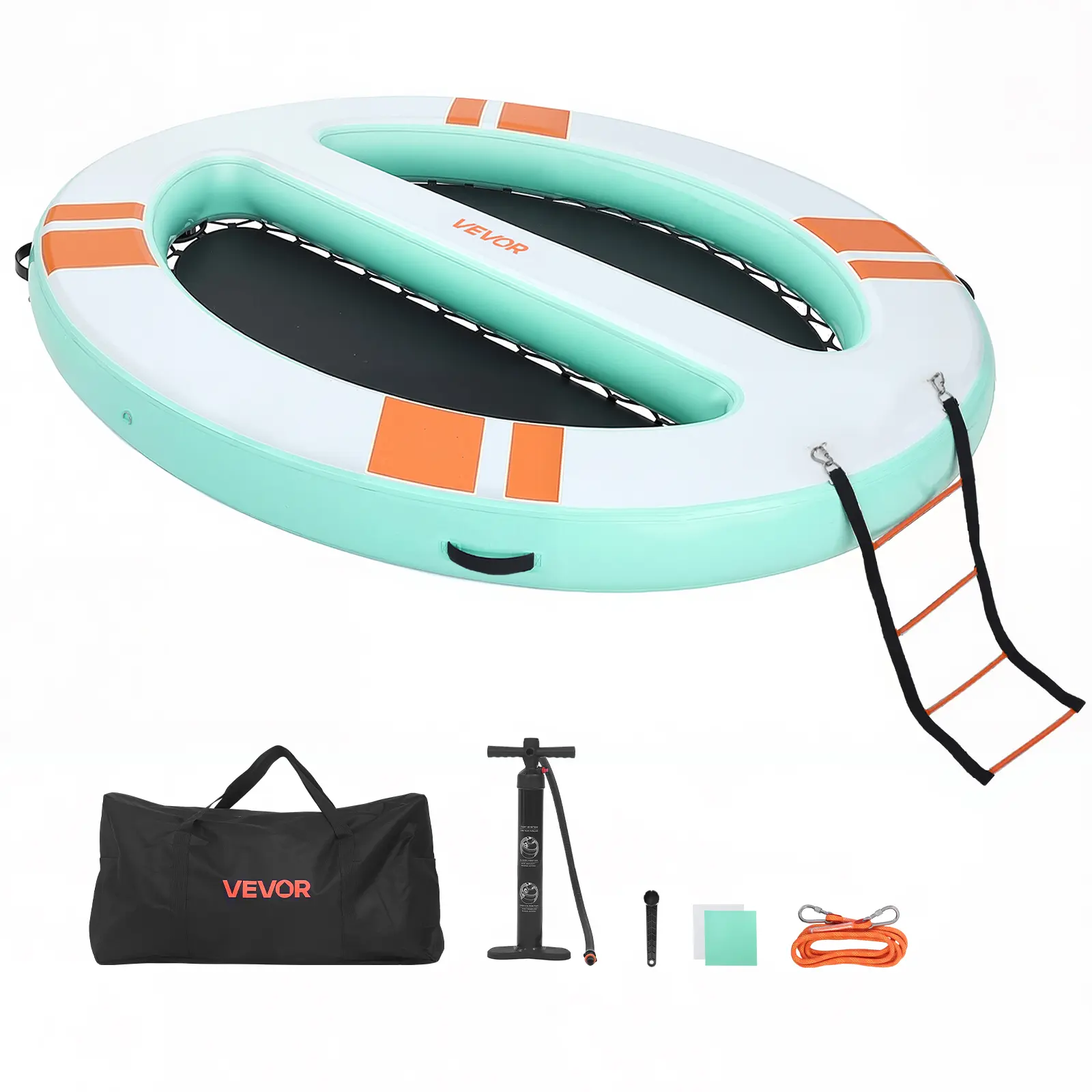 【SummerFinds】VEVOR 10x8 FT Round PVC Inflatable Floating Dock, Non-Slip Water Air Mat with Portable Nylon Carrying Bag, Detachable Ladder & Dual-Action Hand Pump, 2700 G/㎡/sq m, 12+ Floating Platform for Pool & Beach, Fathers Day Gift Option