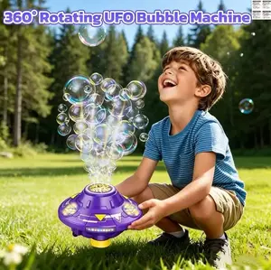 80ml Electric Flying Saucer Automatic Bubble Machine with Rotating Bubble Gun, LED Light for Outdoor Games, Obstacle-Avoiding Flight Suitable for Disc Outdoor Spring Outings, Easter, Birthday Parties