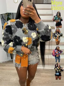 1 Piece Women's Floral Textured Cropped Jacket, "Textured Cropped Jackets" "Floral Statement Outerwear"，Edgy Casual Chic Style, 3D Flower Pattern & Contrast Buttons, Unique Design for Statement Looks, Women's Streetwear, Night Outings & Fashion Eve