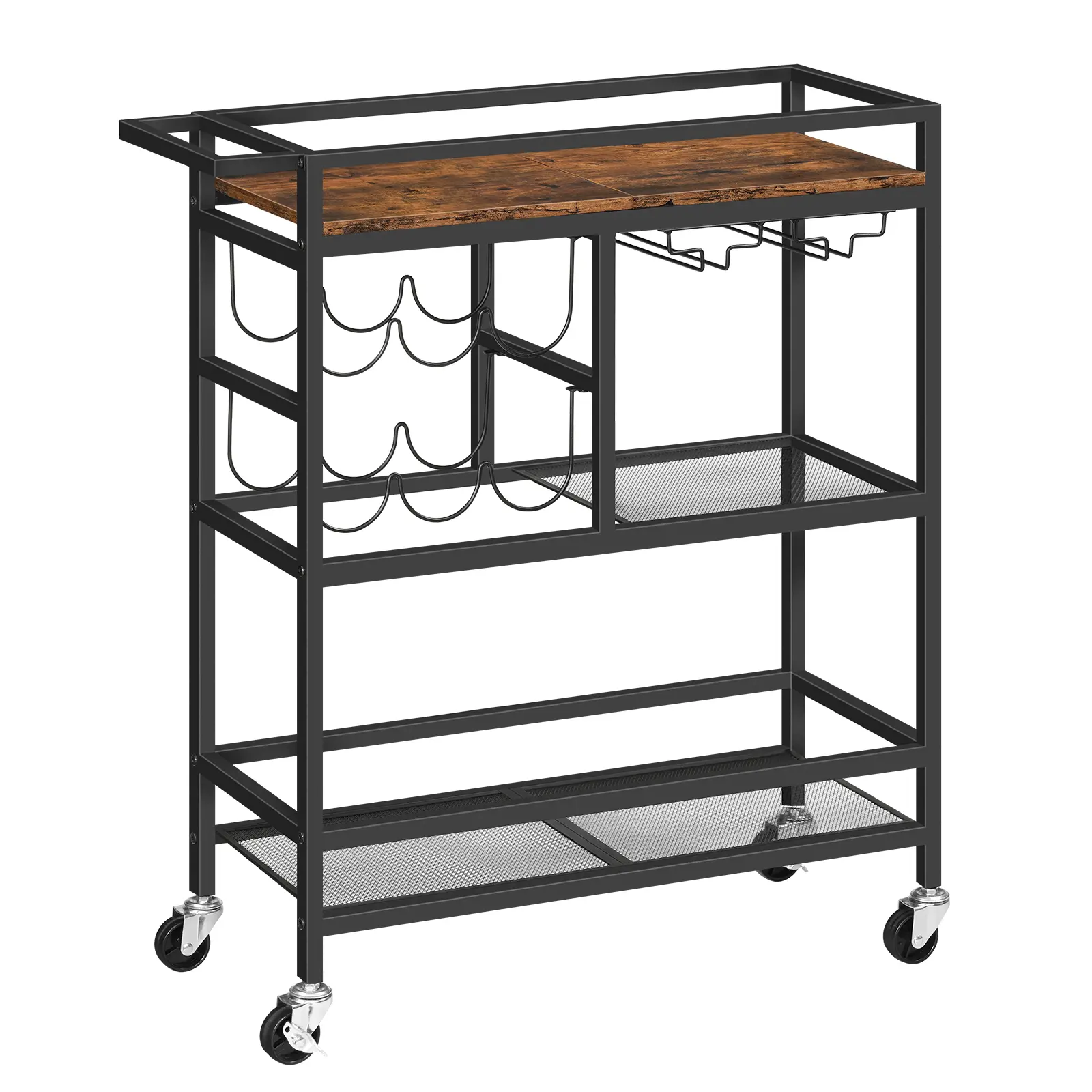 MAHANCRIS 3-Tier Bar Cart, with Wheels and Handle, Beverage Cart with Wine Rack and Glass Holders, for Kitchen, Dining Room, Rustic Brown #SummerVibes#DealsforYouDays #SummerGarden