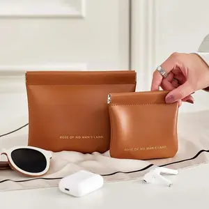 Makeup Organizer Pouch Lipstick Bag Cosmetic PU Storage Bag Automatic Closure Snap Gift Bag Portable Earphone Data Cable Coin Purse  Brush Pouch