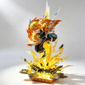 High Detail Yellow-Haired Swordsman Statue with LED Lightning Effect, GK Modified Anime Action Figure, Replaceable Facial Expressions, Desktop Display Decoration, Perfect Holiday Gift for Anime Enthusiasts