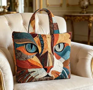Fashion Cat Tote Bag — Featuring a unique quilted patchwork cat face pattern that blends artistic flair with stunning 3D visual effects; this spacious tote bag is your new essential everyday companion, helping you stay stylishly organized.