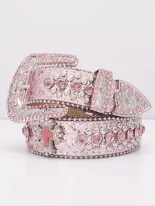 Punk Style Rhinestone Decorated Belt for Women & Men, Rhinestone Buckles Belt, Fashion Belt for Party, Daily Clothing Decor, Trendy All-match & Exquisite Belt for Birthday Gift, Cross Buckle Belt