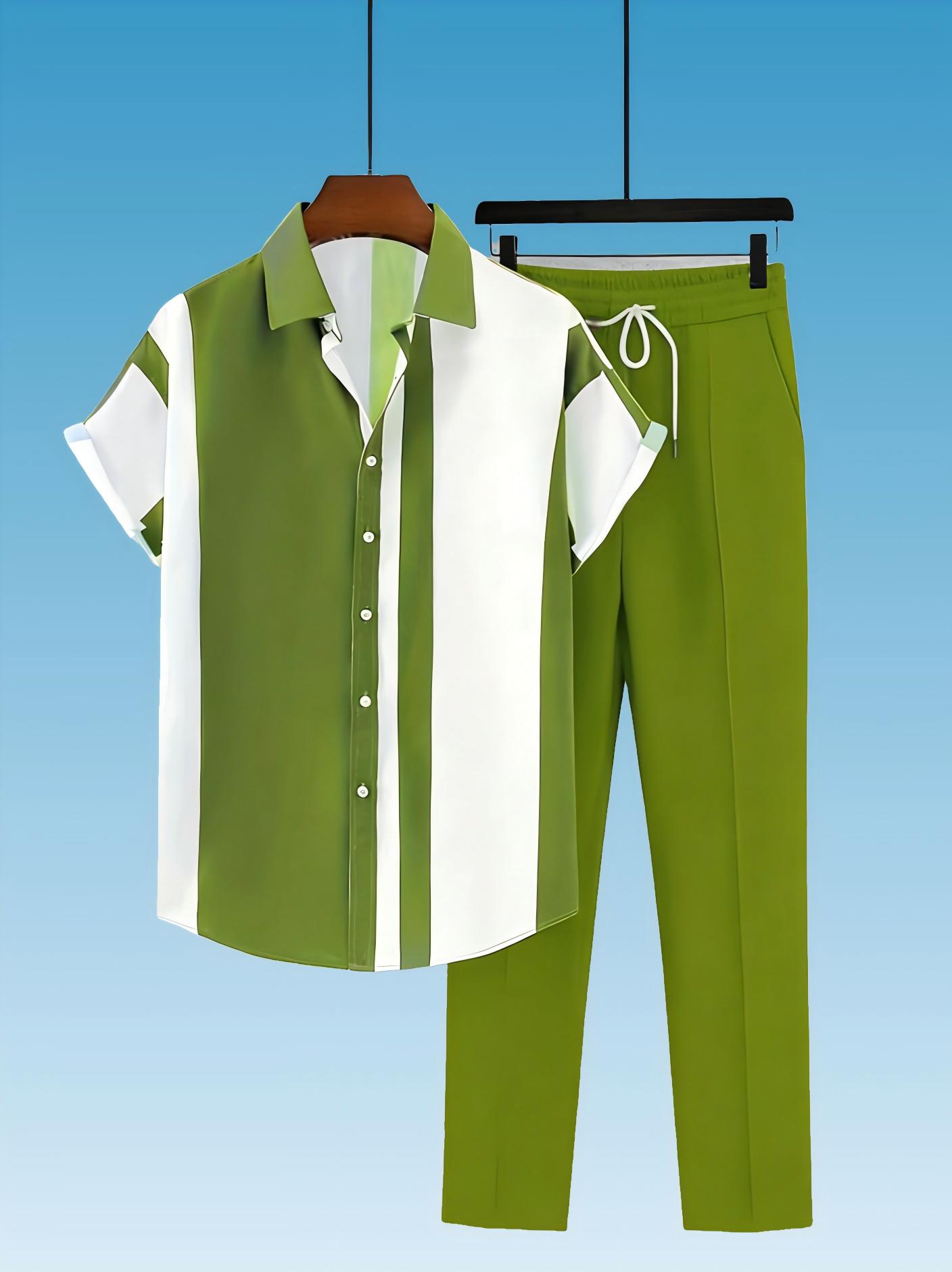 Fashionable and comfortable men's beach vacation printed short sleeved pants set; festival gift