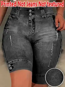 Women's Printed Skinny Leggings, Non-Denim Fabric, Tight-Fitting Design, All-Season Wear, Fashionable Bottoms for Daily Use