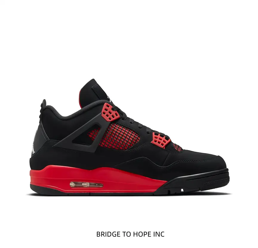 Men Black Red Color‑Block Retro Mid‑Top Basketball Sneakers, Suede Mesh Mixed Upper Visible Air Cushion Sole Lace‑Up Street Casual Sports Shoes