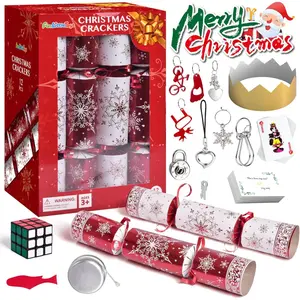 Christmas Crackers, 12 Pack Christmas Party Favors with Party Hat, Joke & Little Gift Inside for Christmas Thanksgiving Seasonal Holiday Dinner Traditions
