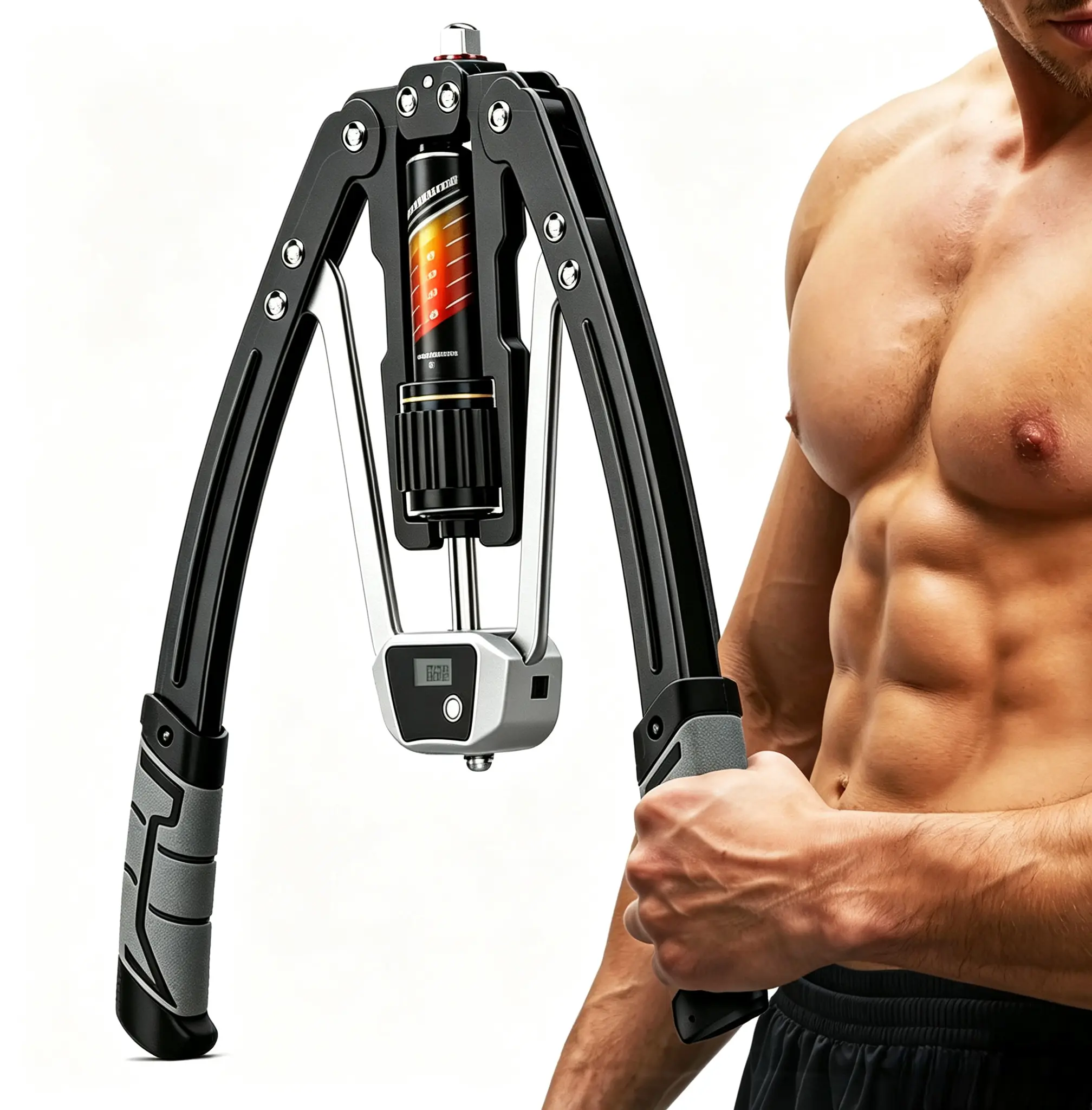 Hydraulic Arm Trainer with Counter,22-440lbs Adjustable Resistance, StableTriangular Structure for Safe Home Workout,Foldable Upper Body Strength Equipment forMen Women BackToSchool