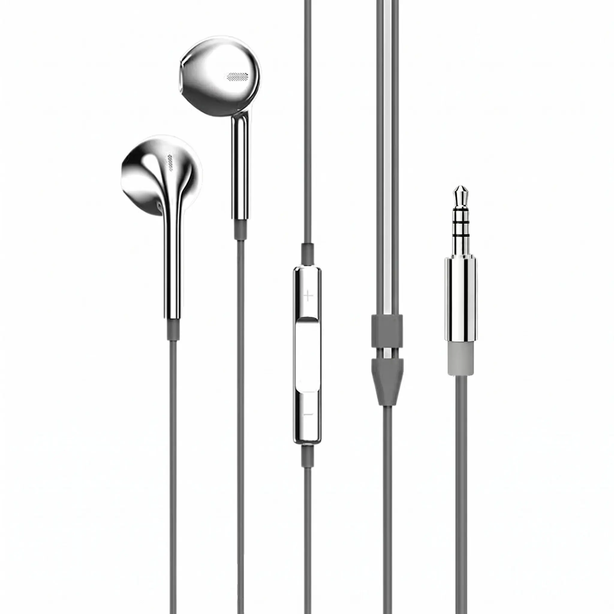 Metallic Silver Wired Earphones 3.5mm Jack Y2K Style In-Ear Headphones with Volume Control Mic for Phone Laptop MP3