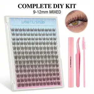 Diy Lash Extension Natural Cluster Lashes Kit168 Pcs - Mixed Lengths,DIY with Lashes Bond and Seal, Tweezers Included lash map clusters magnetic eyelashes bottom lash clusters wispy lashes lash clusters naturalcurlylashes natural lash Cosmetic Fluffy