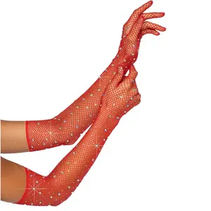 Gloves, vintage style, small mesh, long gloves with diamonds, wedding dress, travel photography, wedding certificate decoration, nylon, shiny, long gloves