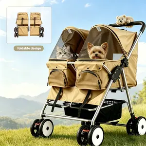 2 Pack Large One-Click Folding Dog Stroller, 3-in-1 Pet Stroller with Detachable Carrier, Foldable Travel Carriage for Small Medium Dogs & Cats up to 50lbs, Portable Pet Bag & Car Seat Combo Dog Accessories