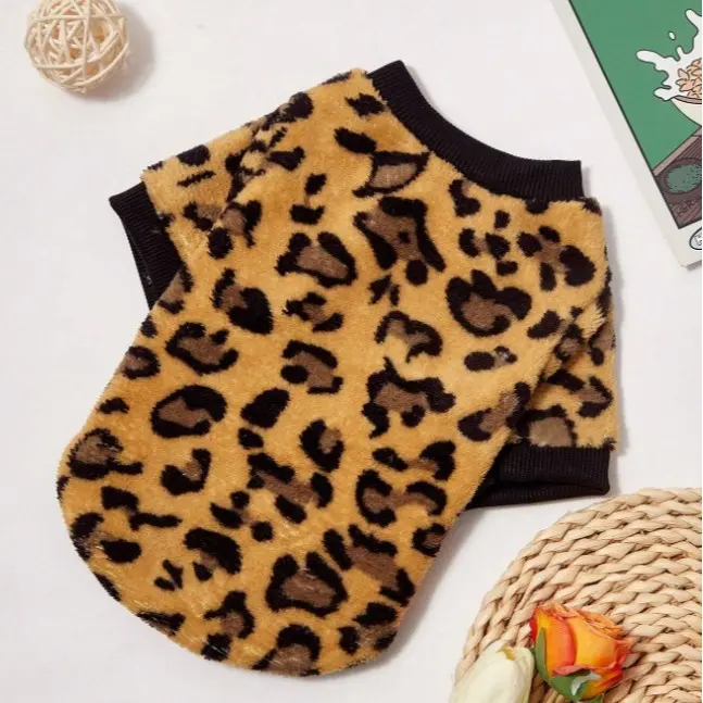 Leopard Print Dog Sweater for Small Dogs, Soft Fleece Winter Pullover with High Neck, Warm Pet Coat for Cold Weather