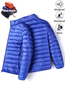 Men's Casual Fashion Waterproof Windproof Lightweight Warm Down Jacket Windproof Outerwear Versatile, Durable and Crease-Resistant Outdoor Sports Top Suitable for Daily Commuting, Wilderness Exploration