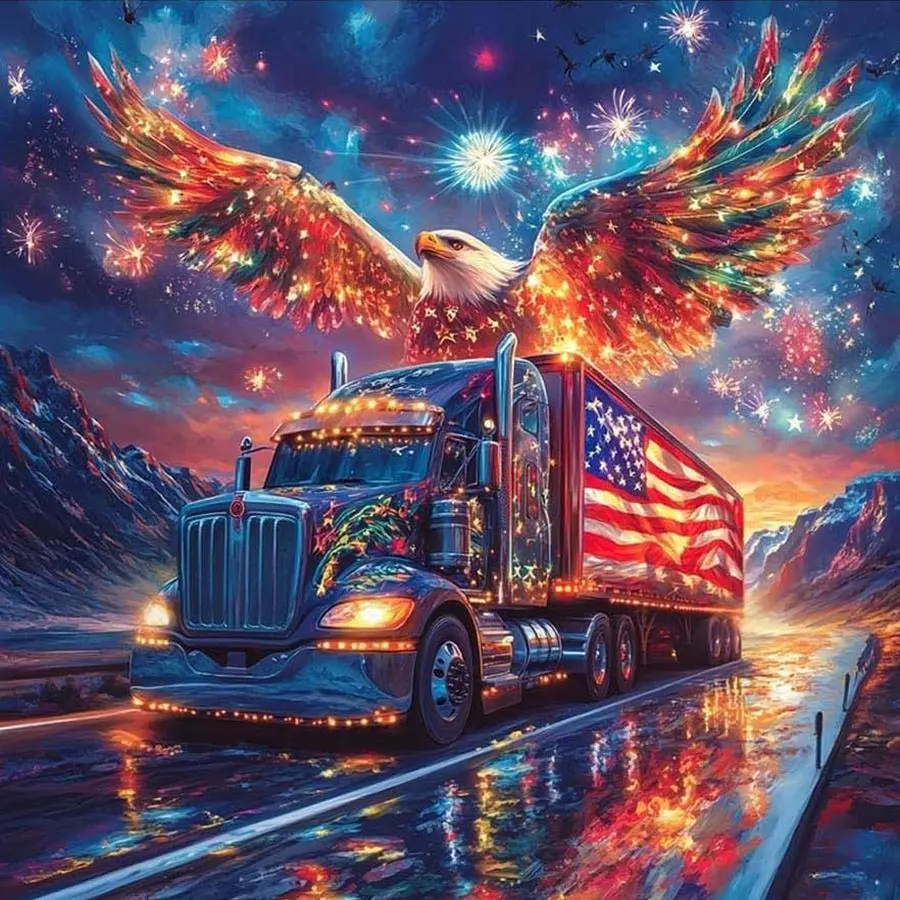 1pcs 5D DIY diamond painting kit, 5D diamond art set, DIY decoration, truck, eagle, fireworks diamond painting kit with full round diamonds, mosaic, diamond art, DIY art home decoration, suitable for Halloween and Christmas.