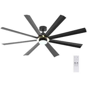 Electactic 60 inch Ceiling Fans with Lights, Large Indoor Ceiling Fan with Remote Control, Flush Mount, Reversible, 3CCT, Dimmable, Quiet, Black Ceiling Fan for Indoor Outdoor Use, Black/White