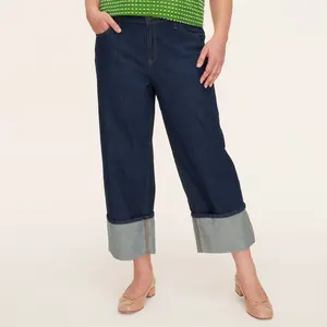 Women's High-Rise Straight Leg Wide Cuff Jeans - kate spade new york Dark Blue 4
